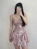 Gorunrun-hoco dresses -hoco dresses -Summer Pink Strap Kawaii Dress Women Backless Elegant Vintage Party Mini Dress Female Bow Belted Sashes Designer Dress 2024