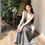 GORUNRUN-2024 New Summer Sexy Long Dress for Women Slim Office Lady Casual Grey Sling Dresses Sleeveless Fashion Korean Female Clothing