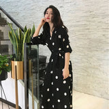 GORUNRUN-2024 New Autumn Fashion Black Women Dresses Three-quarter Sleeve V-neck Vintage Elegant Chic Office Lady Fairy Dress Korean