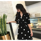 GORUNRUN-2024 New Autumn Fashion Black Women Dresses Three-quarter Sleeve V-neck Vintage Elegant Chic Office Lady Fairy Dress Korean