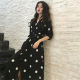 GORUNRUN-2024 New Autumn Fashion Black Women Dresses Three-quarter Sleeve V-neck Vintage Elegant Chic Office Lady Fairy Dress Korean