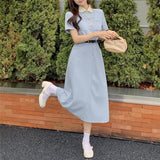 GORUNRUN-Casual Dresses for Women 2024 Doll Collar Short Sleeve Fashion New Summer Women's Clothes Chic Elegant Female Midi Dress