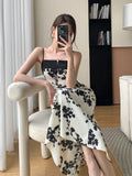 GORUNRUN-New Summer 2024 Long Print Dress for Women Korean Elegant Fashion Sexy Sleeveless Spaghetti Strap Evening Female Clothes