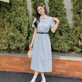 GORUNRUN-Casual Dresses for Women 2024 Doll Collar Short Sleeve Fashion New Summer Women's Clothes Chic Elegant Female Midi Dress