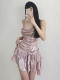 Gorunrun-hoco dresses -hoco dresses -Summer Pink Strap Kawaii Dress Women Backless Elegant Vintage Party Mini Dress Female Bow Belted Sashes Designer Dress 2024