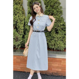 GORUNRUN-Casual Dresses for Women 2024 Doll Collar Short Sleeve Fashion New Summer Women's Clothes Chic Elegant Female Midi Dress