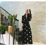 GORUNRUN-2024 New Autumn Fashion Black Women Dresses Three-quarter Sleeve V-neck Vintage Elegant Chic Office Lady Fairy Dress Korean