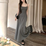 GORUNRUN-2024 New Summer Sexy Long Dress for Women Slim Office Lady Casual Grey Sling Dresses Sleeveless Fashion Korean Female Clothing