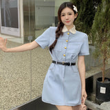 GORUNRUN-Casual Dresses for Women 2024 Doll Collar Short Sleeve Fashion New Summer Women's Clothes Chic Elegant Female Midi Dress