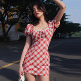 Gorunrun-hoco dresses -hoco dresses -Women Summer Sexy y2k Fairy Dress Casual Loose Dress Cottagecore Checkered Mini Dress