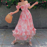 GORUNRUN-Women Summer Sexy y2k Fairy Dress Casual Loose Dress Vintage Ruffle Floral Print Maxi Dress